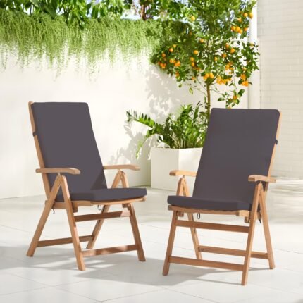 OC ORANGE-CASUAL 2Pcs Foldable & Adjustable Acacia Wood Patio Dining Chairs Outdoor Reclining Chairs with Cushions