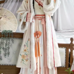 Winter Song Dynasty Hanfu women's long coat with double-breasted front