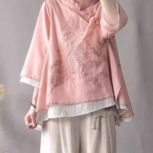 Chinese style retro slant collar buttoned shirt